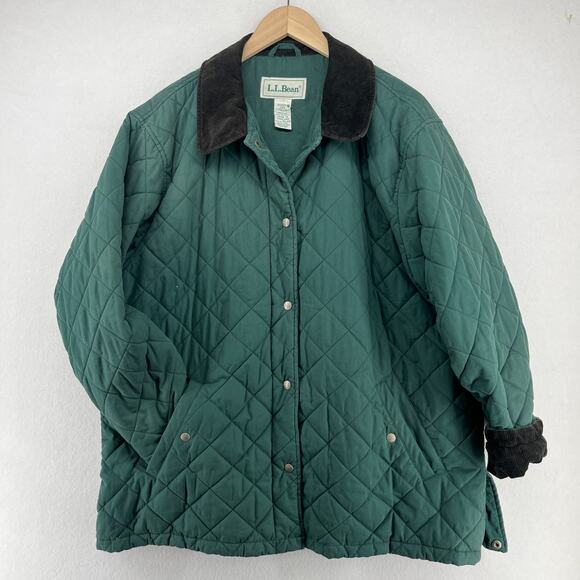 LL BEAN Jacket Womens XL Thermore Insulated Quilted Field Barn Coat Green VTG - Picture 1 of 16